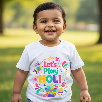 New Born & Baby Clothing | Baby Let's Play  Holi T-shirt With Customized Baby Name At The Back | Soft Cotton