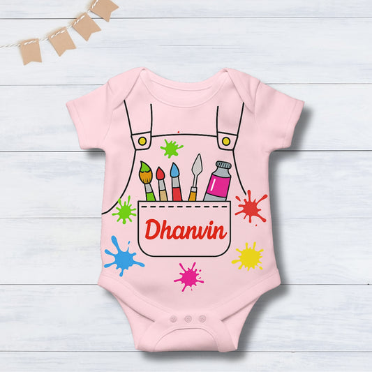 Baby Artist Romper With Customized Baby Name_ Pink Romper