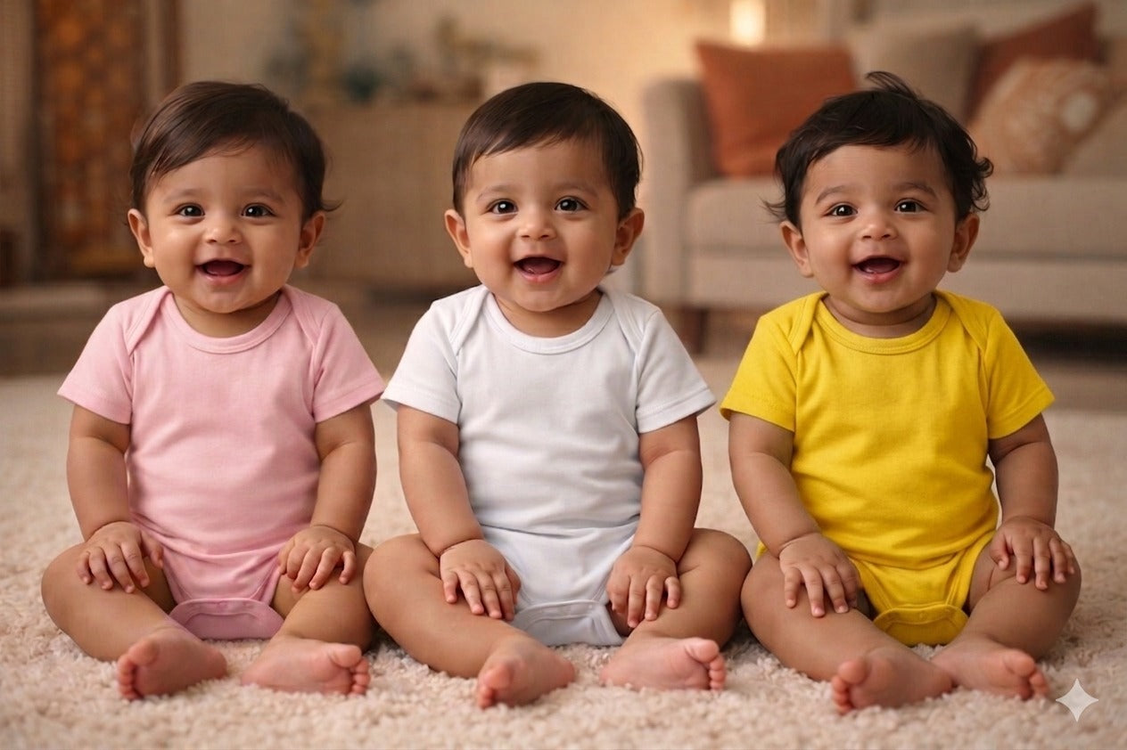 New Born & Baby Clothing | Plain Colour 3 Soft Cotton Combo Bodysuits | Soft Cotton