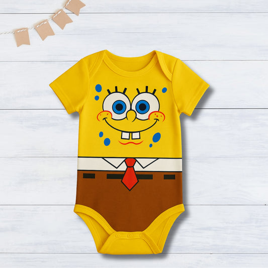 Smiley Sponge Baby Onesie – Cartoon With Customized Baby Name_ Yellow Romper