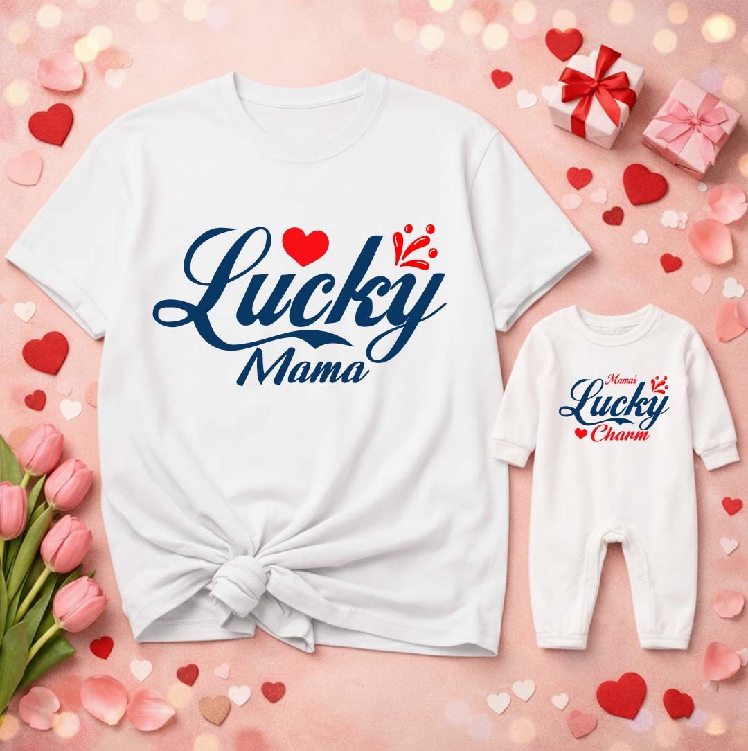 New Born & Baby Clothing | Baby’s First Valentine Outfit –Lucky & Lucky Charm  Mom & Kid Duo | Soft White Cotton