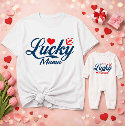 New Born & Baby Clothing | Baby’s First Valentine Outfit –Lucky & Lucky Charm  Mom & Kid Duo | Soft White Cotton