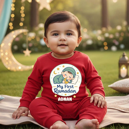 Newborn & Baby Clothing | Baby My First Ramadhan With Personalized Baby Name Red Full Romper  | Soft Cotton