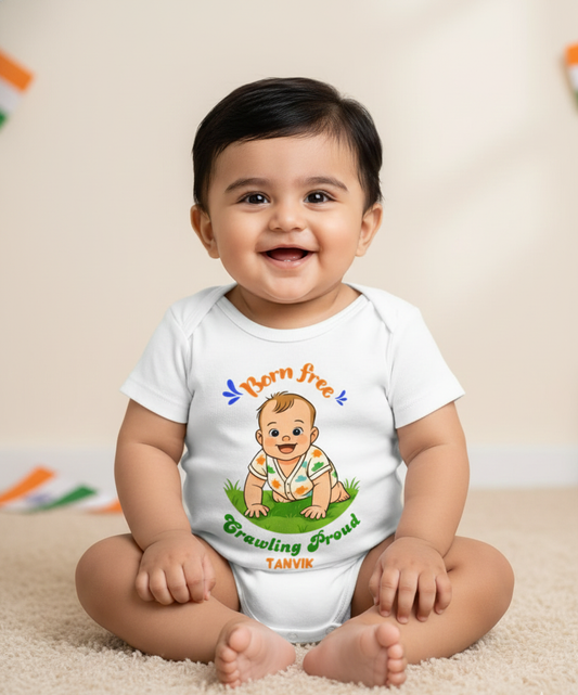 New Born & Baby Clothing | Born Free, Crawling Proud With Customized Baby Name| Soft Cotton Romper