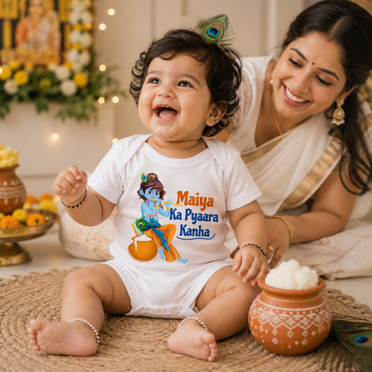 Maiya Ka Pyaara Kanha_ White Onesie