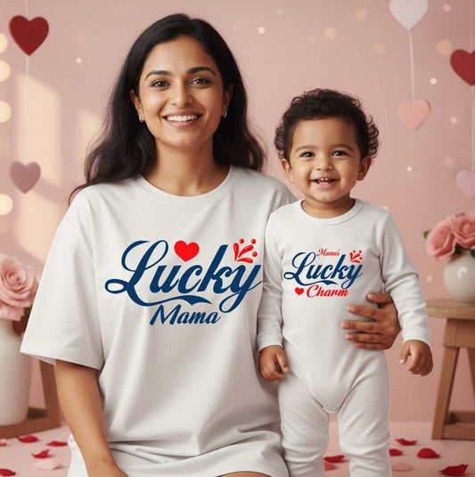 New Born & Baby Clothing | Baby’s First Valentine Outfit –Lucky & Lucky Charm  Mom & Kid Duo | Soft White Cotton