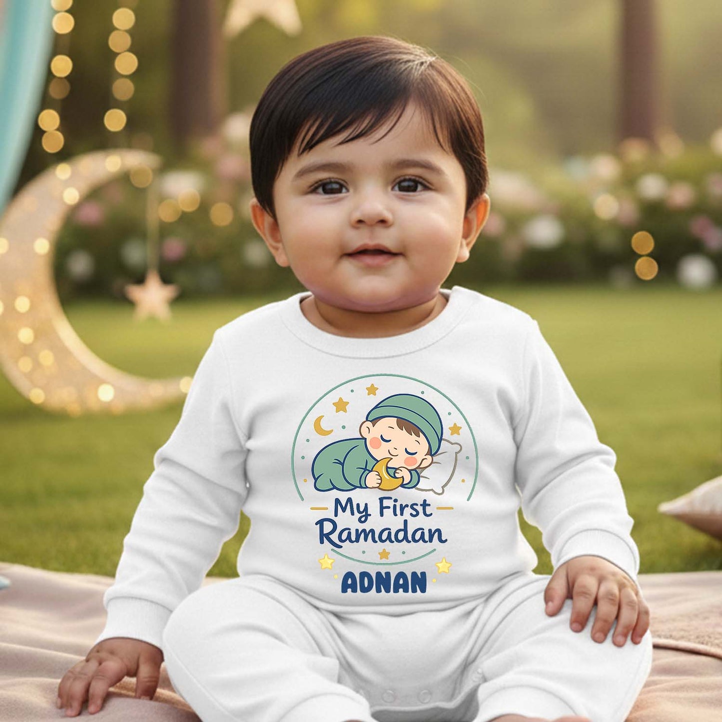 Newborn & Baby Clothing | Baby My First Ramadhan With Personalized Baby Name White Full Romper  | Soft Cotton