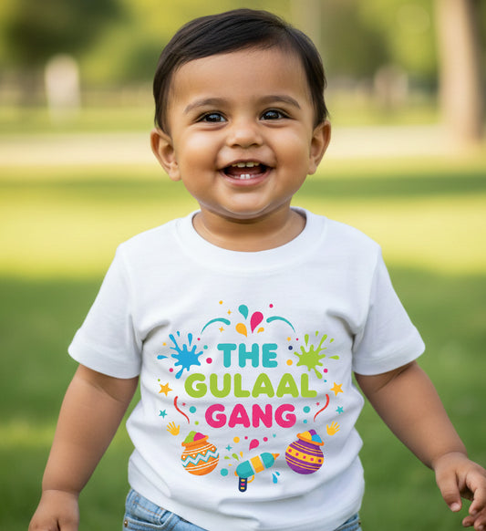 New Born & Baby Clothing | Baby The Gulaal Gang Holi T-shirt With Customized Baby Name At The Back | Soft Cotton