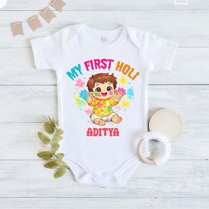 New Born & Baby Clothing | My First Holi With Customized Baby Boy Name | Soft Cotton