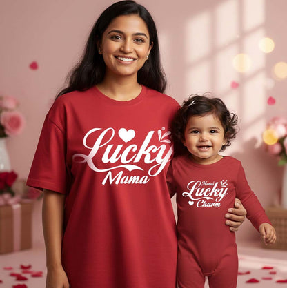 New Born & Baby Clothing | Baby’s First Valentine Outfit –Lucky & Lucky Charm  Mom & Kid Duo | Soft Red Cotton