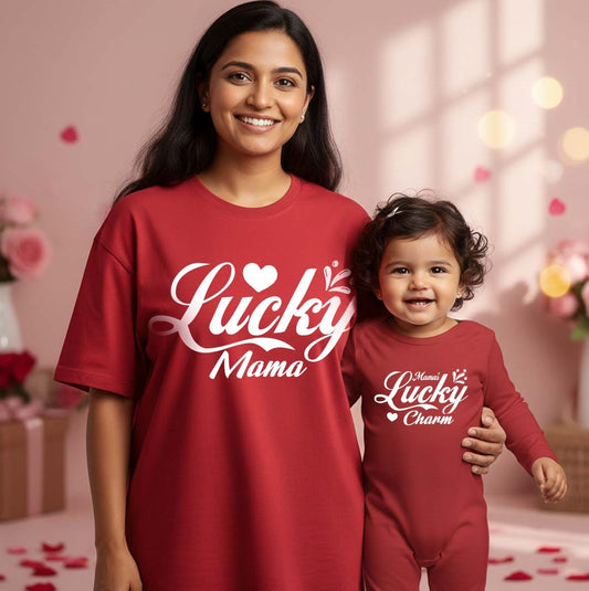 New Born & Baby Clothing | Baby’s First Valentine Outfit –Lucky & Lucky Charm  Mom & Kid Duo | Soft Red Cotton