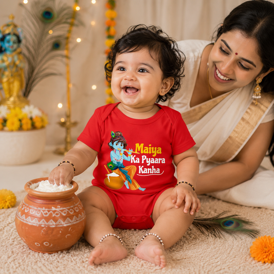 Maiya Ka Pyaara kanha_ Red Onesie