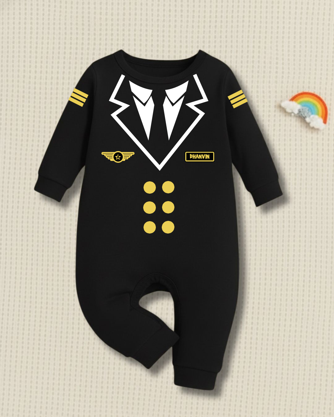 Professional Air Force Captain Romper with customized baby name_ Black Full Romper