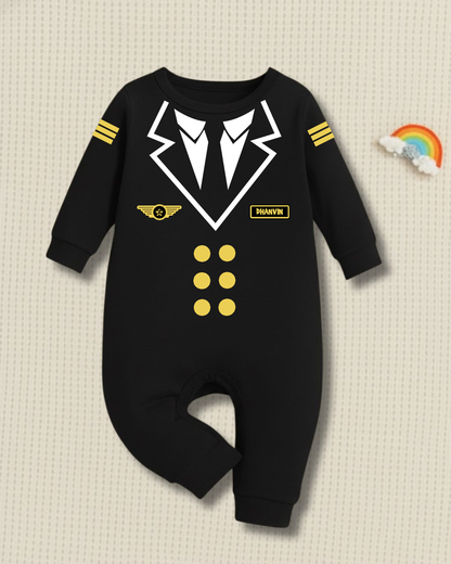 Professional Air Force Captain Romper with customized baby name_ Black Full Romper