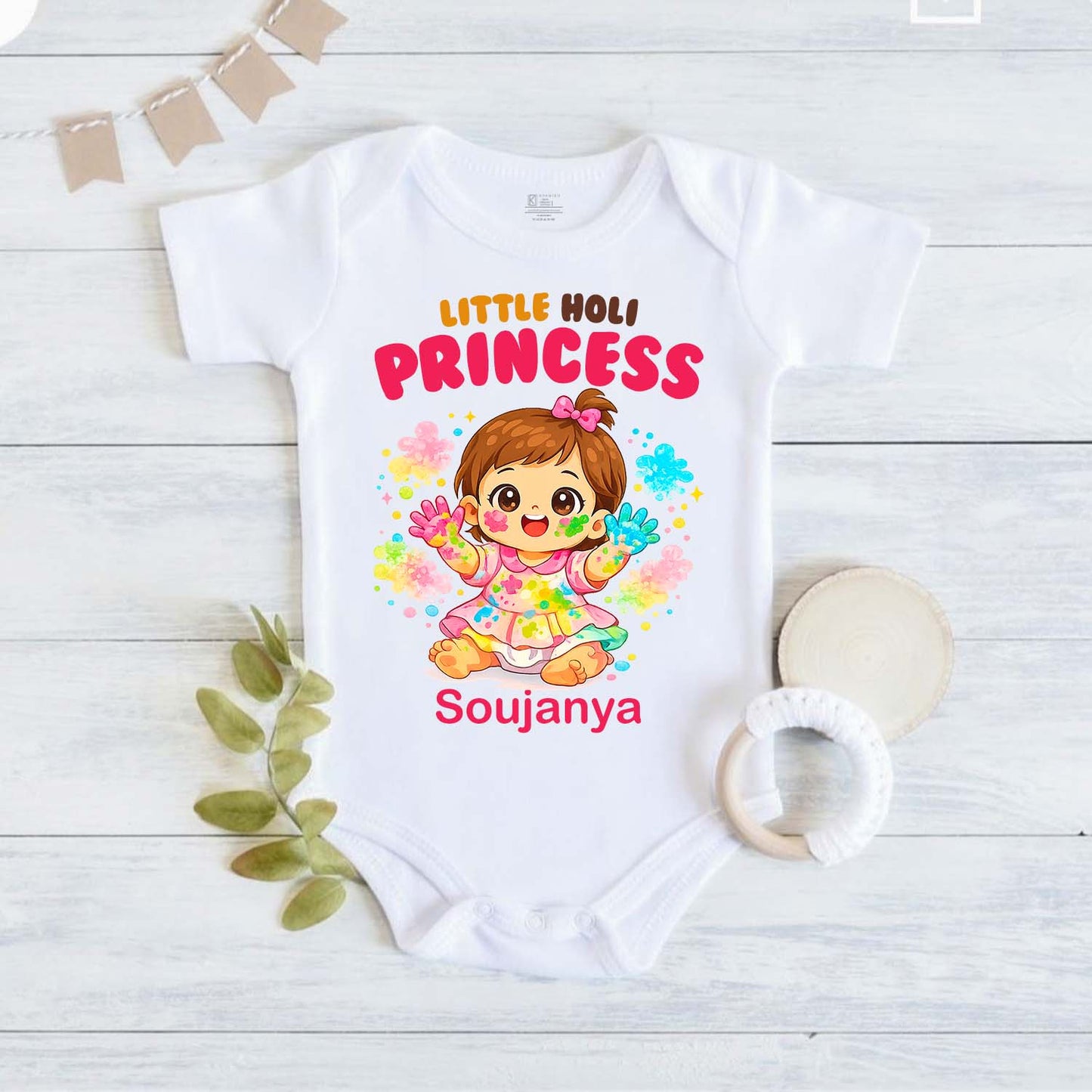 New Born & Baby Clothing | Little Holi Princess First Holi With Customized Baby Name | Soft Cotton
