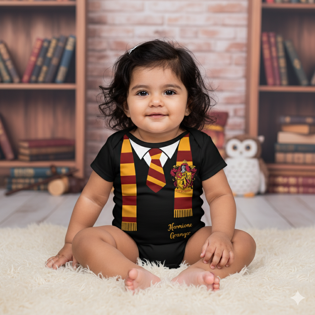 Baby Wizard – Harry Potter Gryffindor Edition With Customized Baby Name_ Black Onesie