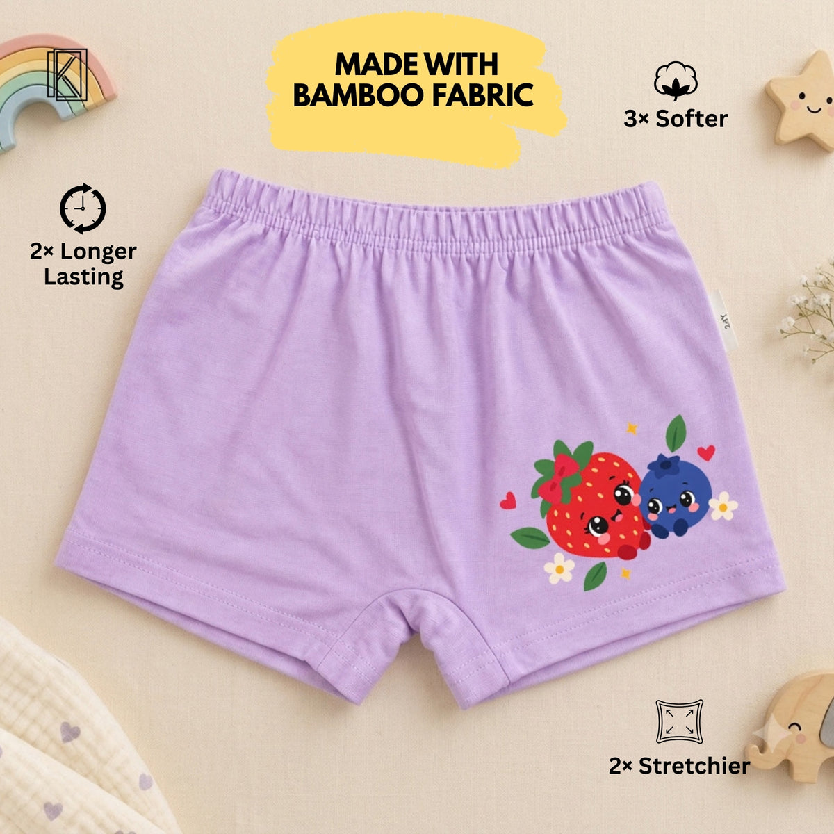 New Born & Baby Clothing | Bamboo Baby Shorts – Cute Strawberry & Blueberry Print 🍓🫐| Soft Cotton