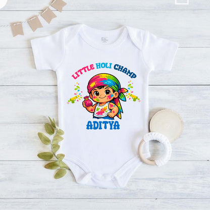 New Born & Baby Clothing | Little Holi Champ With Customized Baby Name | Soft Cotton