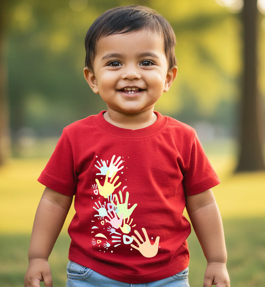 New Born & Baby Clothing | Baby Holi T-shirt With Customized Baby Name At The Back | Soft Red Cotton T-shirt