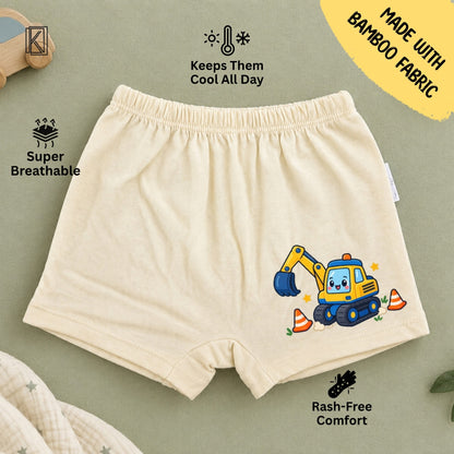New Born & Baby Clothing | Bamboo Soft Kids Boxer Shorts – Construction Excavator Print | Soft Cotton