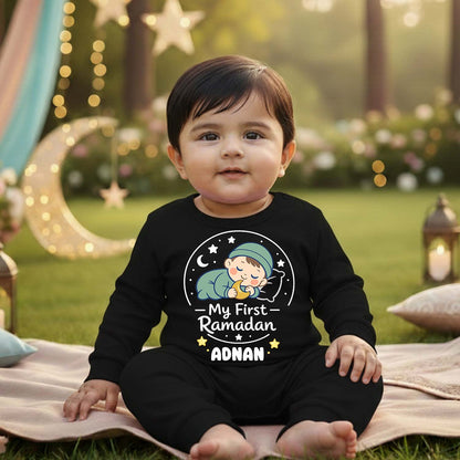Newborn & Baby Clothing | Baby My First Ramadhan With Personalized Baby Name Black Full Romper  | Soft Cotton