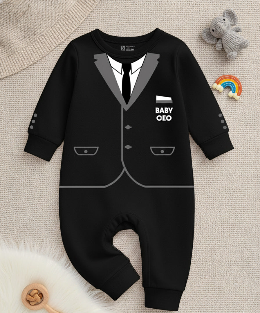 Cute Baby CEO  Baby Photoshoot Outfit With Customized Baby Name for Newborns & Infants | Soft Cotton Black Romper