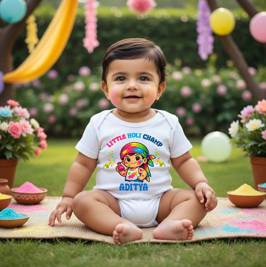 New Born & Baby Clothing | Little Holi Champ With Customized Baby Name | Soft Cotton