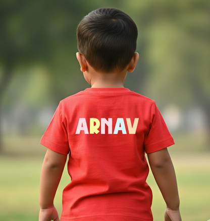 New Born & Baby Clothing | Baby Holi T-shirt With Customized Baby Name At The Back | Soft Red Cotton T-shirt