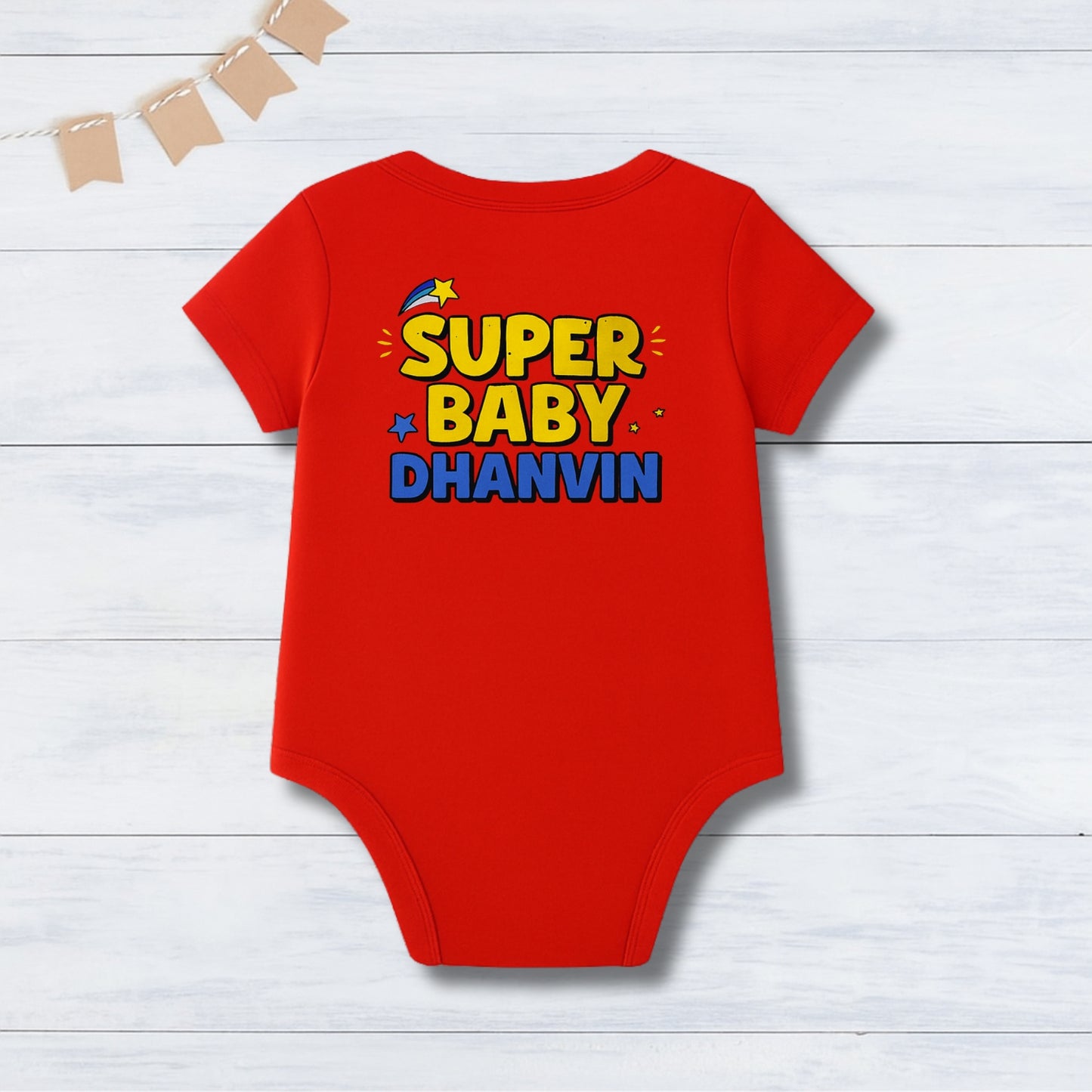 Super Baby Onesie – Cartoon With Customized Baby Name  _ Red Romper