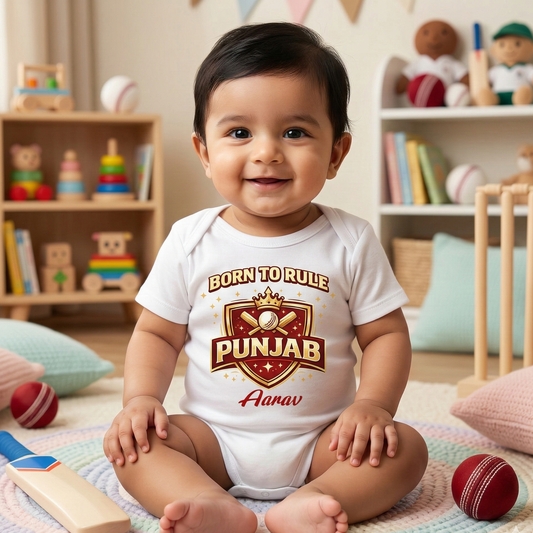 New Born & Baby Clothing | Born To Rule Punjab With Customized Baby Name | Soft Cotton