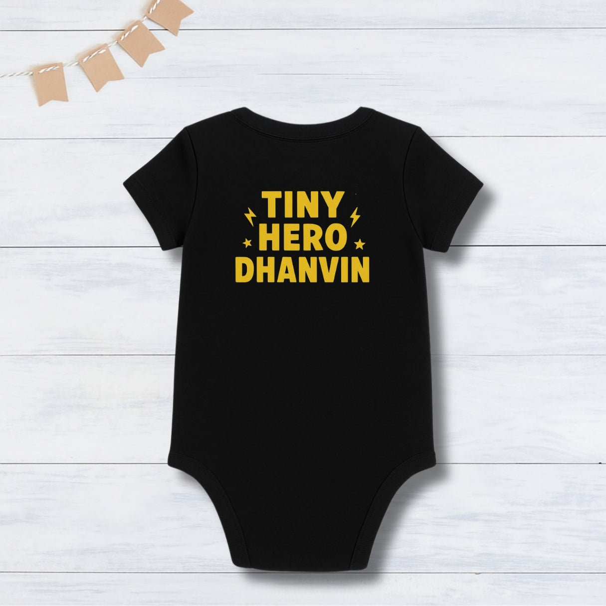 Little Bat Baby Hero Style Costume Outfit  Cartoon With Customized Baby Name _ Black Romper