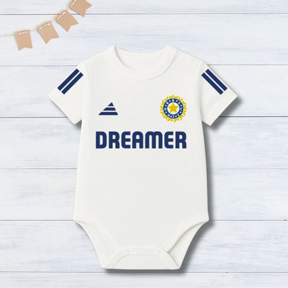 Indian Jersey Romper With Customized Baby Name_ White Romper