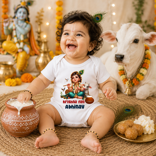 Krishna Fan with customized name _White Onesie
