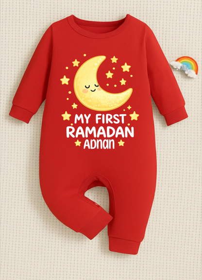 Newborn & Baby Clothing | Baby My First Ramadan With Personalized Name | Soft Cotton Red Romper