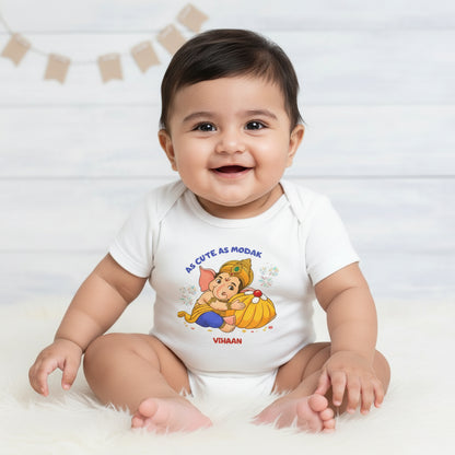 As Cute As Modak with customised name_ White Onesie