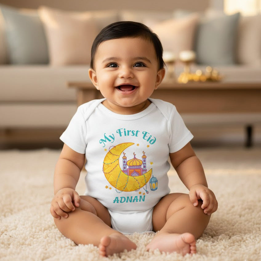 Newborn & Baby Clothing | Baby My First Eid Onesies With Personalized Name | Soft Cotton