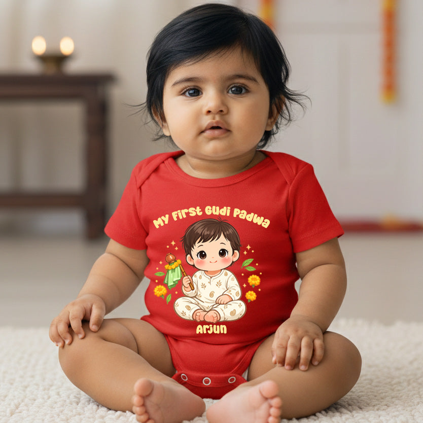 New Born & Baby Clothing | Baby’s My First Gudi Padwa Dress With Personalized Baby Name   | Soft Cotton