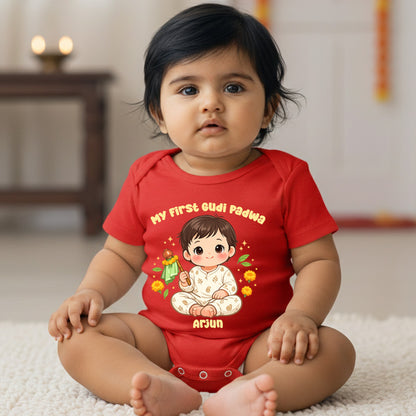 New Born & Baby Clothing | Baby’s My First Gudi Padwa Dress With Personalized Baby Name   | Soft Cotton
