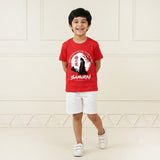 Samurai Anime Inspired Printed Kids' Red T-Shirt