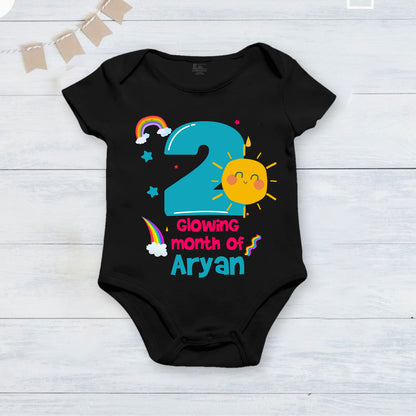 Infant monthly birthday_ With Customized Baby Boy's Name Stylish Black Onesies