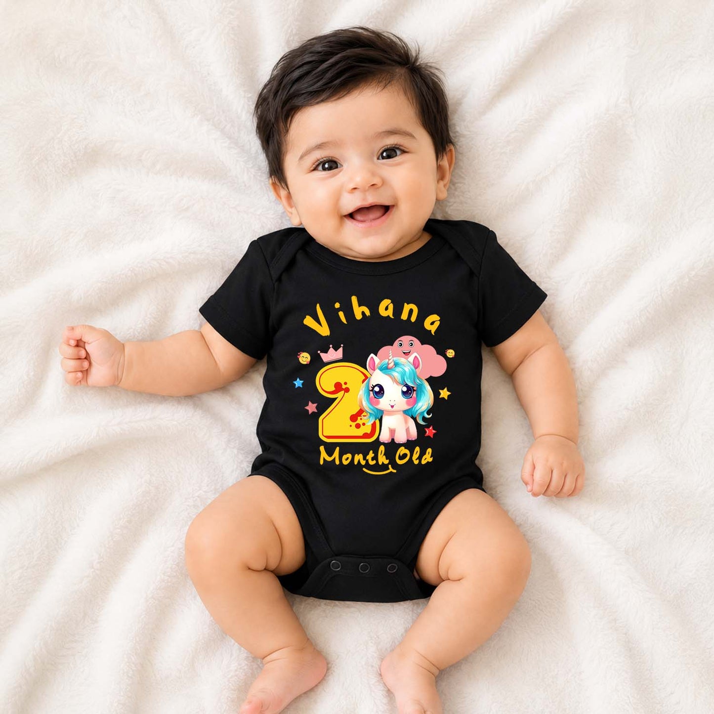 Infant monthly birthday_ With Customized Baby Name Stylish Black Onesies