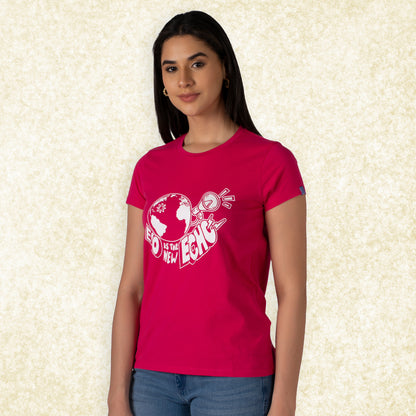 Women Round Neck Premium Organic Cotton ECO Tee Bright Rose