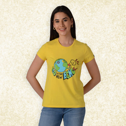 Women Round Neck Premium Organic Cotton ECO Tee Daisy Yellow