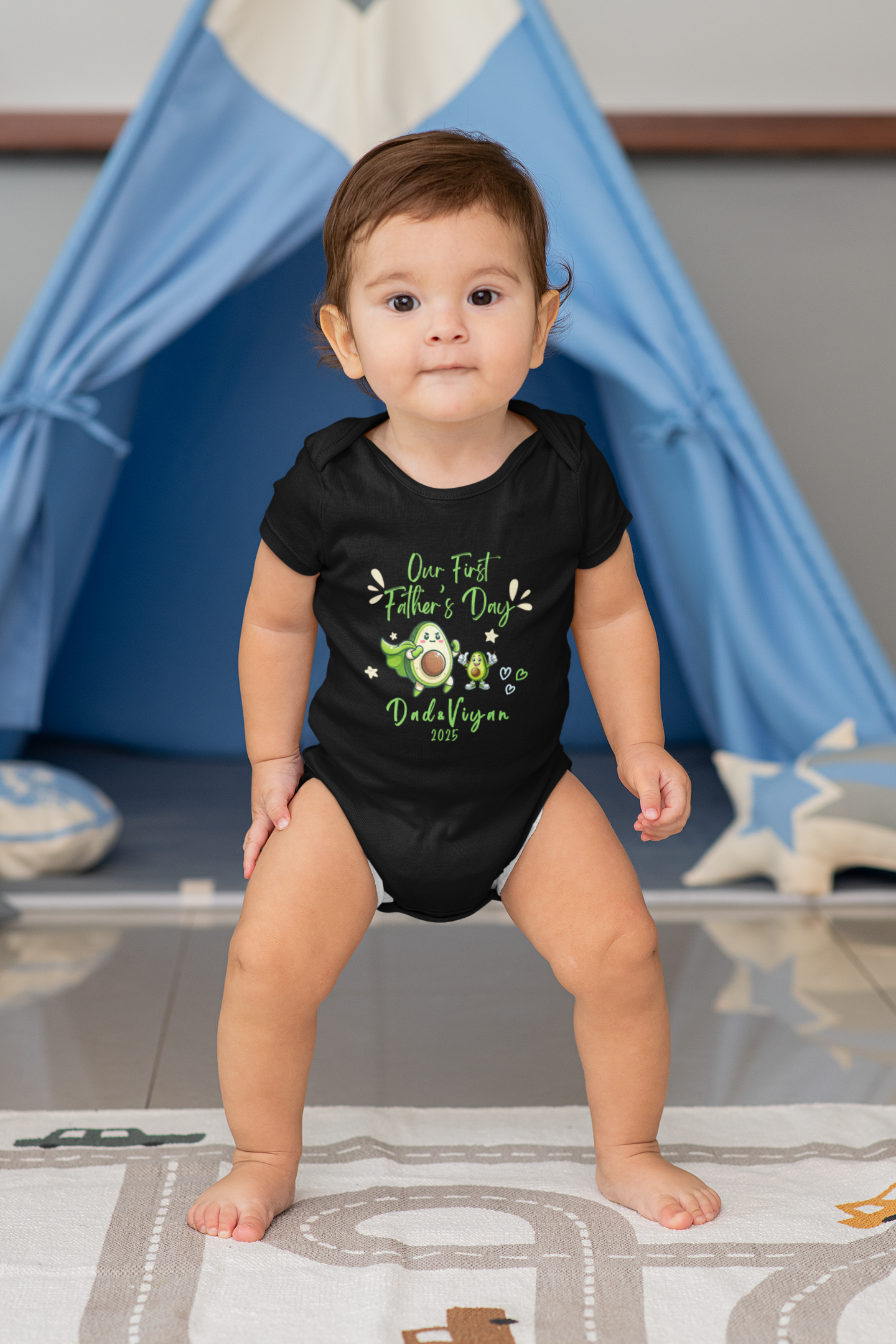 Father's Day customized baby name _black onesie