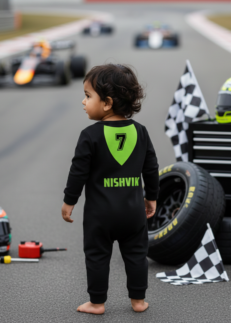 New Born & Baby clothing |Racer Baby Photoshoot Outfit for Baby with Customized Baby Name Printed | Soft Cotton