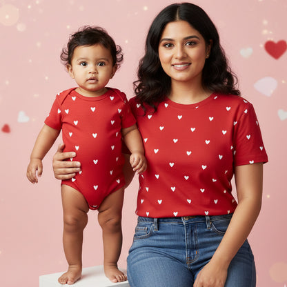 New Born & Baby Clothing | Baby’s First Valentine Outfit – Mom & Kid Red Heart T-shirt  Duo | Soft Cotton