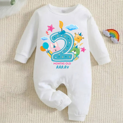 Infant monthly birthday 12 Months of Love Full White Onesie with customised baby name