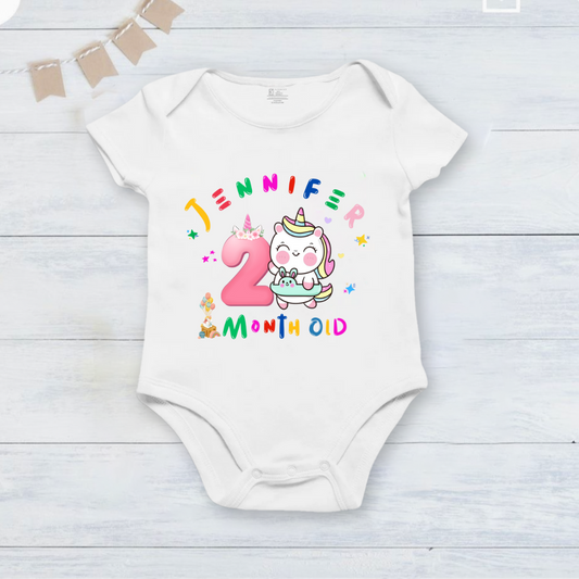 2nd Infant monthly birthday 12 Months of Love_ Customized name White Onesie