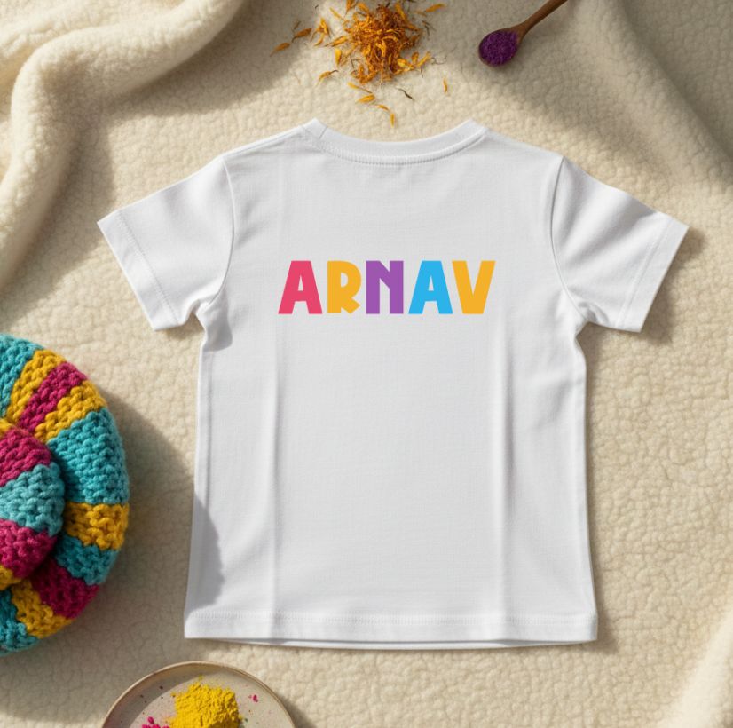 New Born & Baby Clothing | Baby My First Holi T-shirt With Customized Baby Name At The Back | Soft Cotton