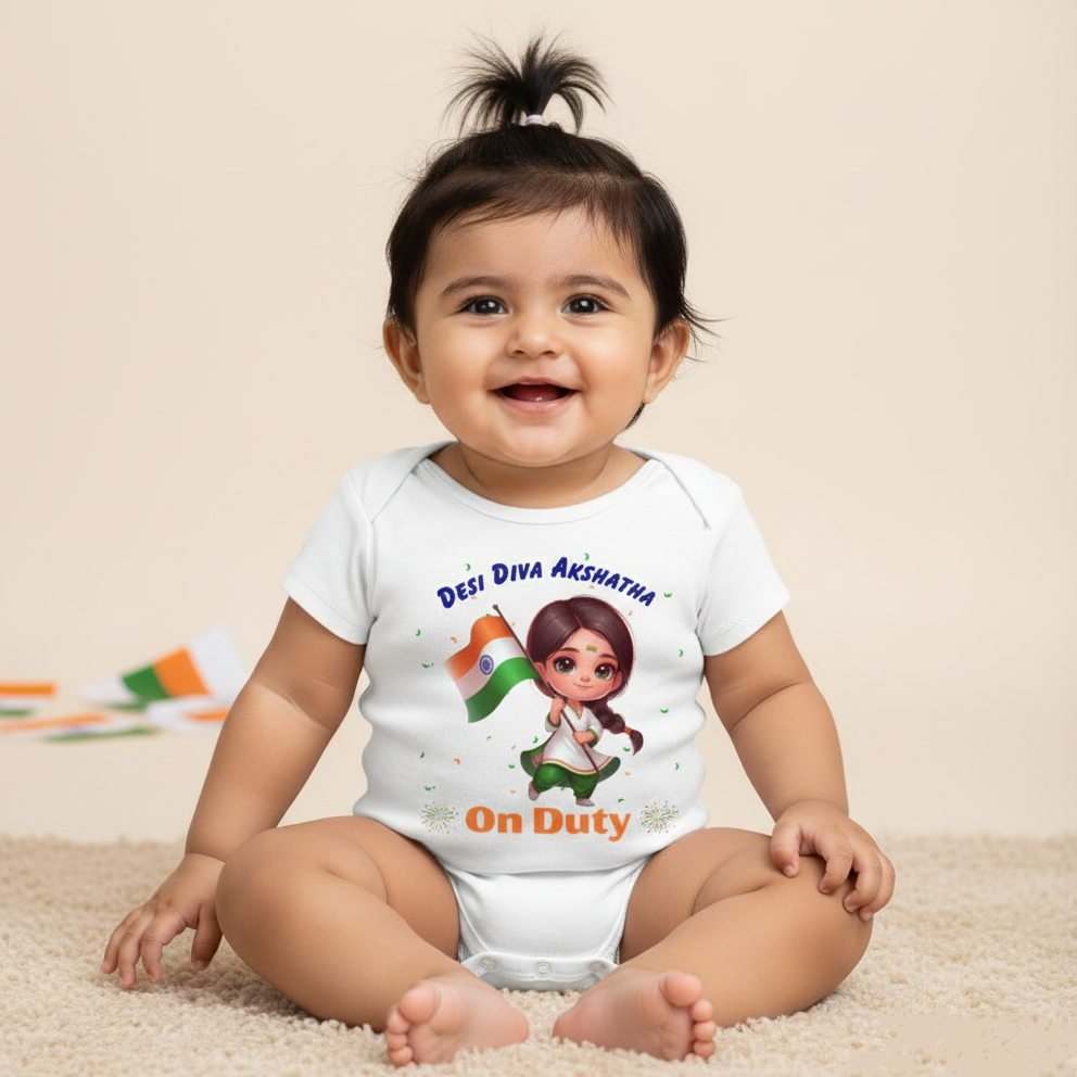 New Born & Baby Clothing | Desi Diva On Duty Customized Baby Name | Soft Cotton Romper